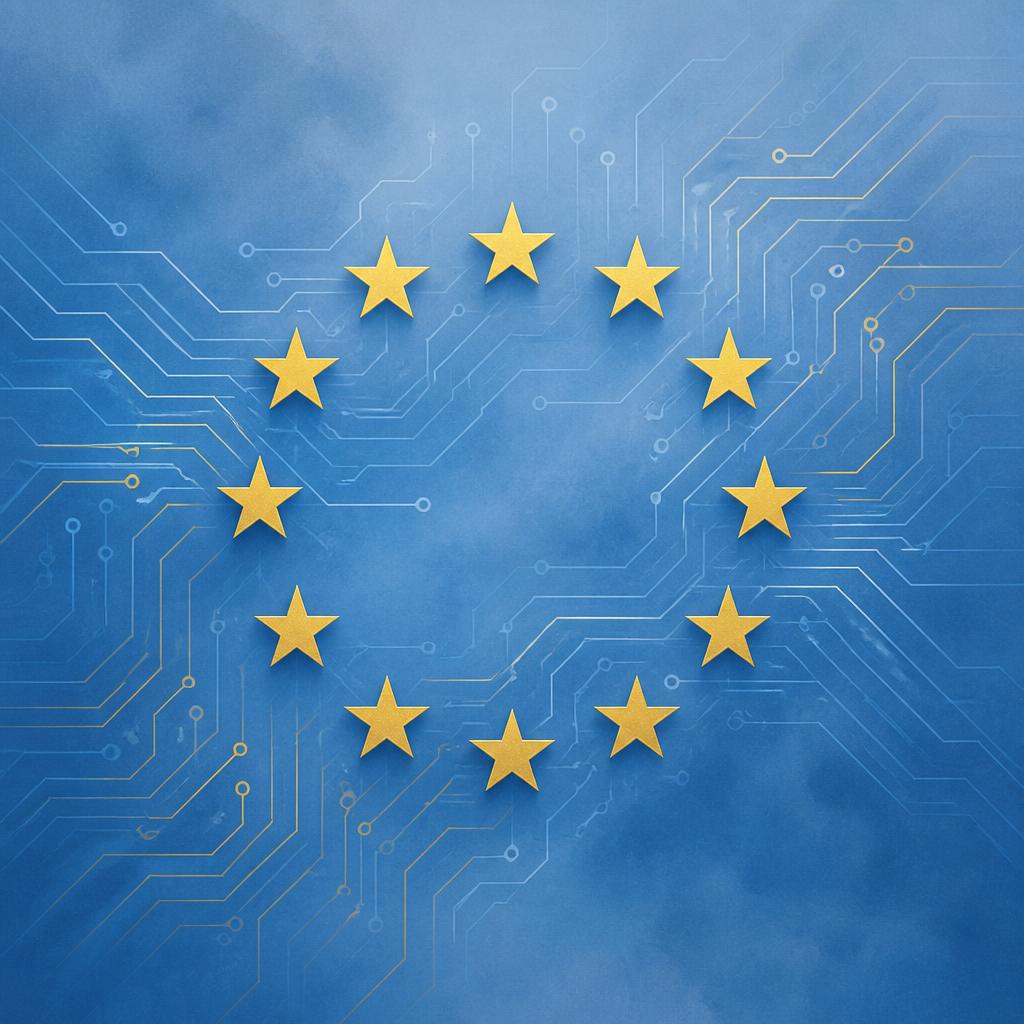Abstracte illustratie met EU-sterren en circuit-patroon